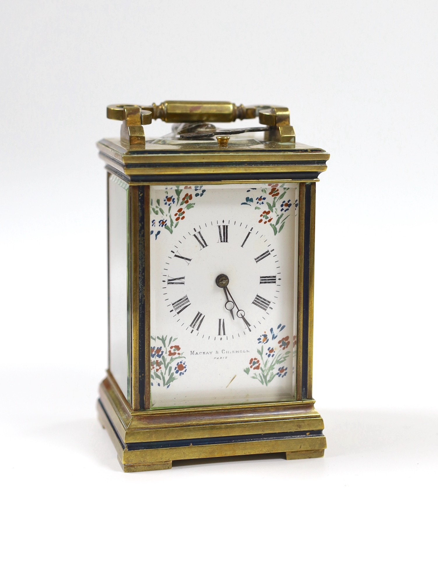 A French Mackay & Chisholm timepiece, with key, 13cm tall